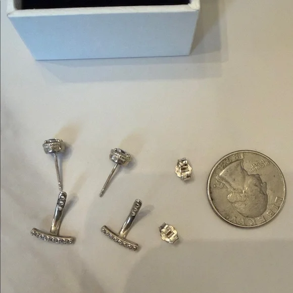 EUC Pandora Silver Earrings with Clear Stones - Picture 4 of 11